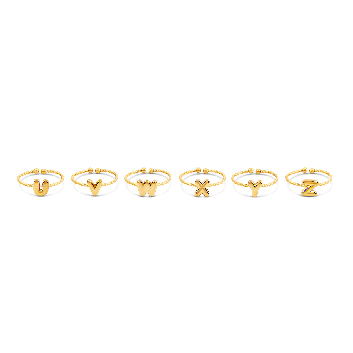 Bubble Initial Rope Chain Adjustable Ring - Gold