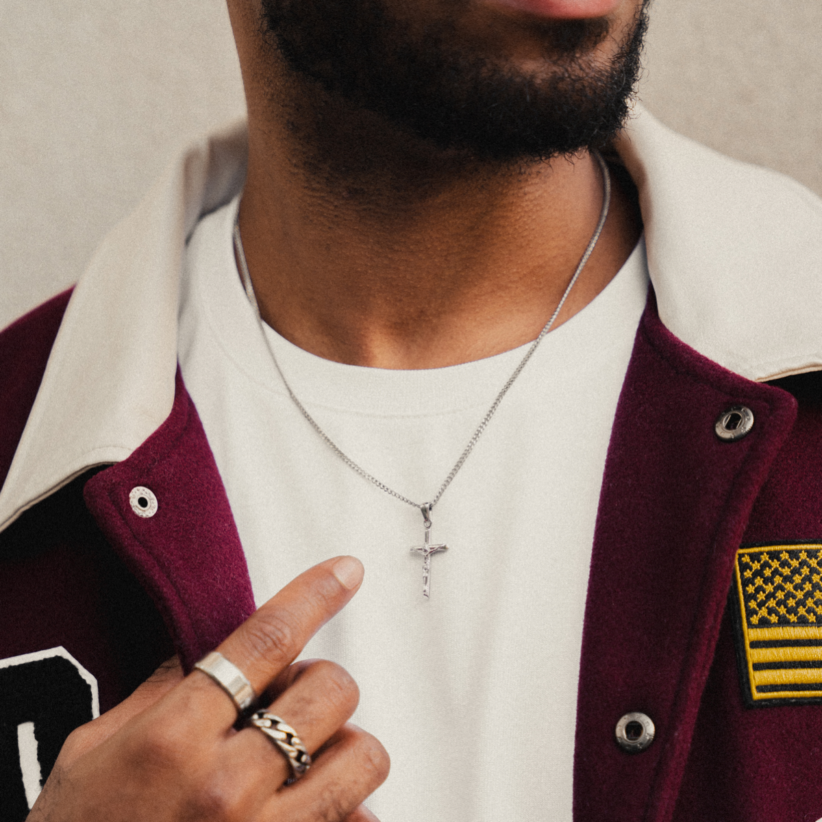 Cross Pendant Necklace X Rope Chain Full Set - Silver