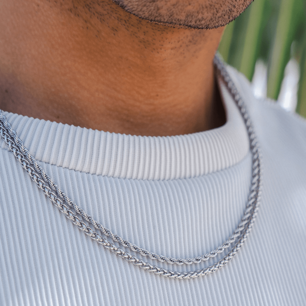 Cross Pendant Necklace X Rope Chain Full Set - Silver